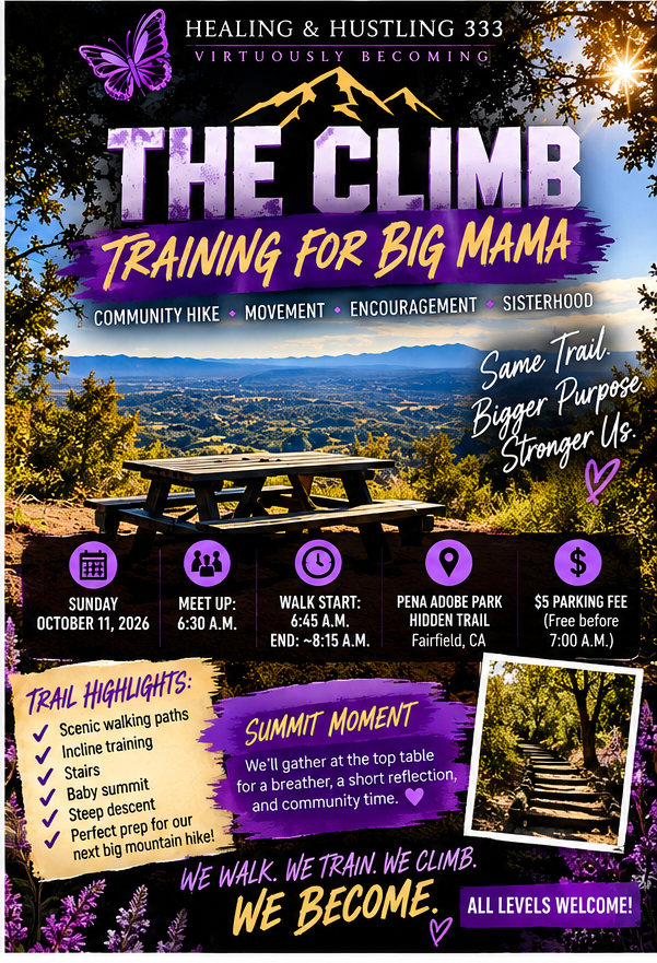 The Climb Training for Big Mama community hike event flyer