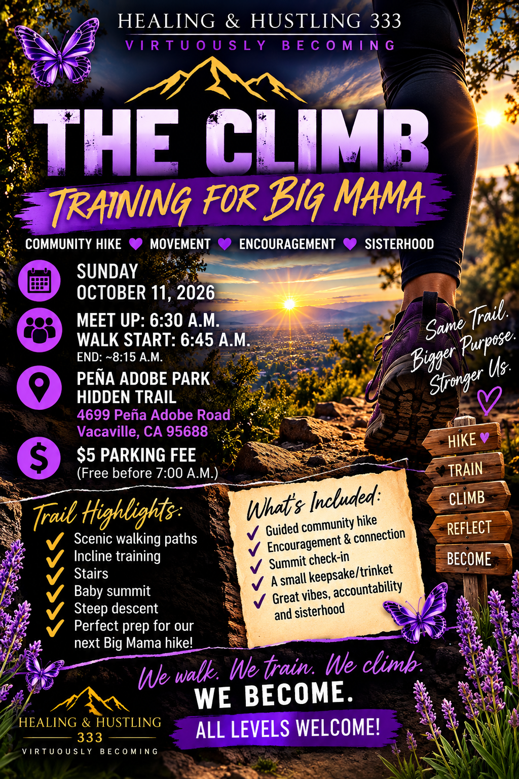 Healing & Hustling 333 The Climb: Training for Big Mama, October 11, 2026 at Pena Adobe Park in Vacaville